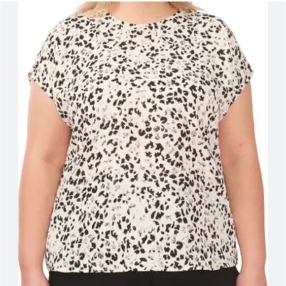 Halogen Cap Sleeve Black Gray Printed Blouse Plus Size 3X Office Casual - Picture 2 of 5